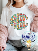 Faux Embroidered Spring Monogrammed Tee
