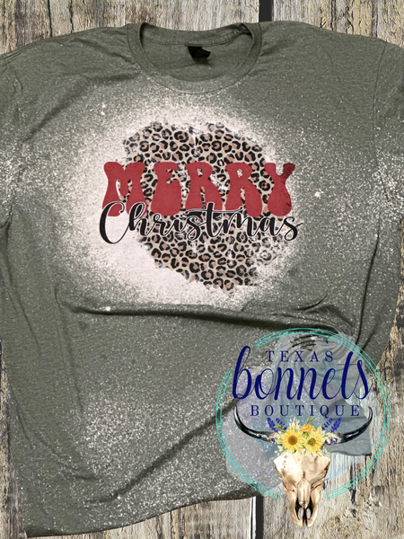 Bleached Leopard Merry Christmas Tee