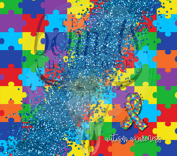 20oz Blue Glitter Autism Puzzle Tumbler Transfer